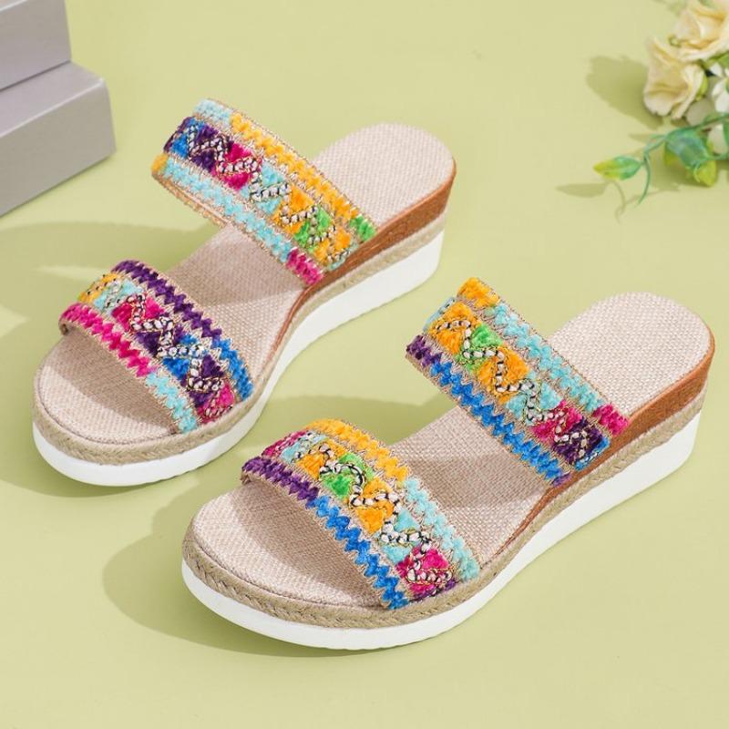 Womens High Heels Sandal Thick Bottom Casual Shoes Ladies Leisure Summer Wedges Sandals Woman Shoes Women Platform Mules Slipper