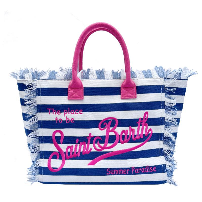 Straw Mat Beach Bag Fringed Handbag Canvas Denim Tote Bag Travel Versatile Large-capacity Handbag