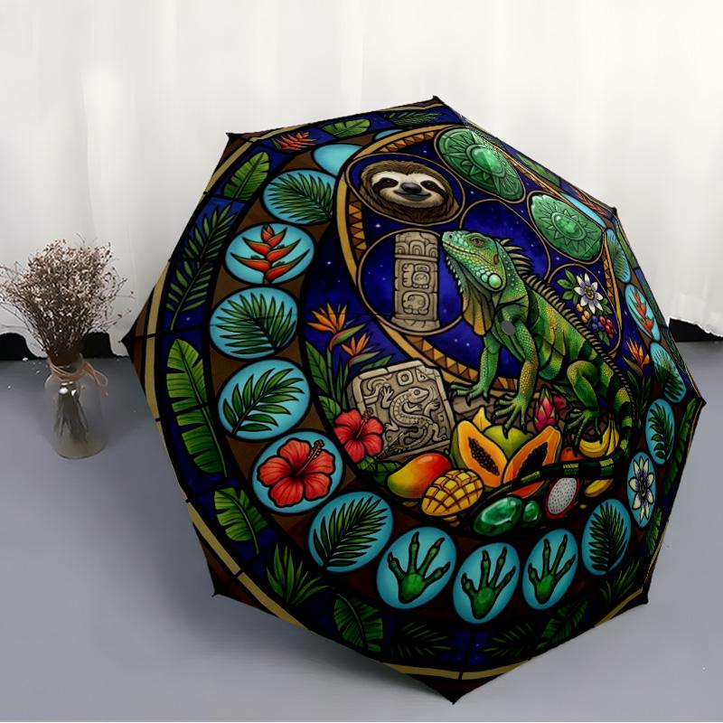 Tropical Nature Mandala pattern umbrella, portable and foldable design, 8 ribs, a casual accessory for Halloween, Christmas, and birthday gifts.