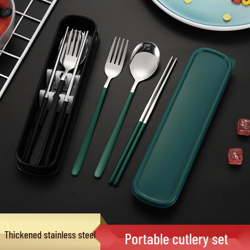 Korean Style Portable Stainless Steel Chopsticks & Spoon Set with Storage Box for Students, Office Workers, and Travel