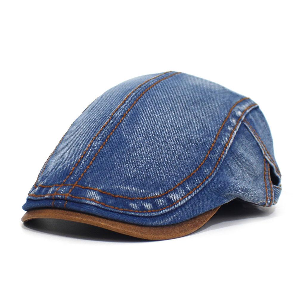 Men's and Women's Fashion Denim Hats Cotton Washed Denim Beret Retro Casual Cap Forward Hat