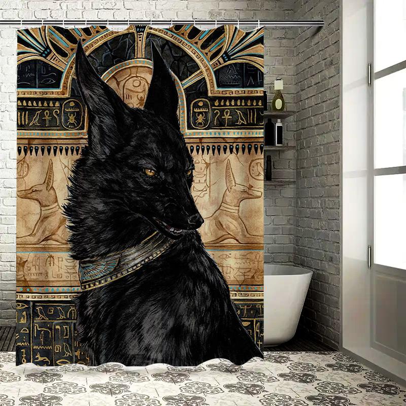 Luxury Egyptian Style Black Wolf Print Shower Curtain for Bathroom Decor Modern Waterproof Fabric with Rod Pocket Size Customiza