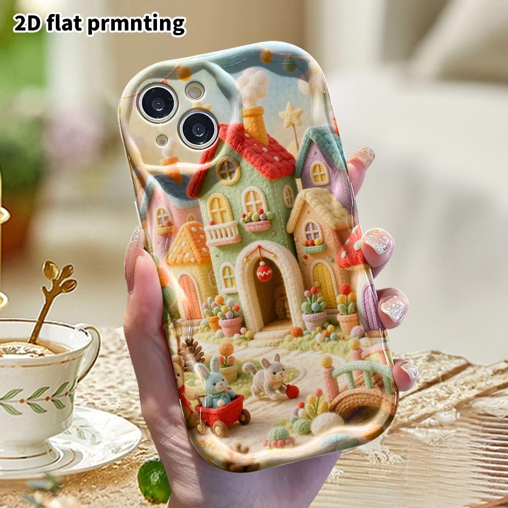 Phone Case: 2D flat, suitable for iPhone 18, 17, 16, 15, 14, 13, 12Pro protective case, fairy tale town, perfect Christmas and Halloween holiday gift