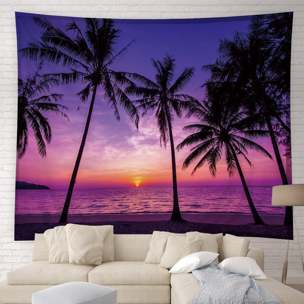 VIKAMA Beach Sunset Tapestry Tropical Ocean Hawaiian Natural Seaside Home Decor Tapestry Bedroom Living Room Dormitory Bedspread