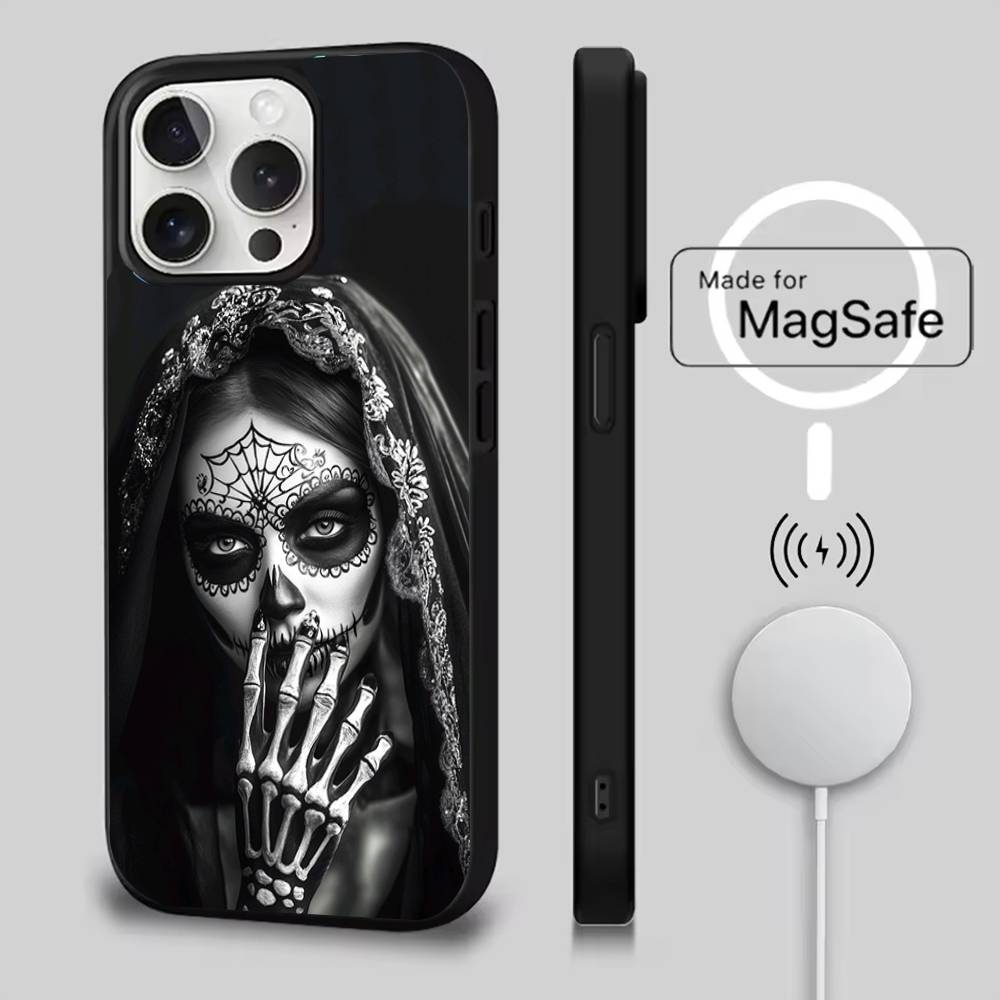 Mexican Catrina Skull Phone Case For iPhone 17,16,15,14,13,12,11,Pro,Max,Plus,Mini,Air,SE New Magsafe Magnetic Wireless Charging