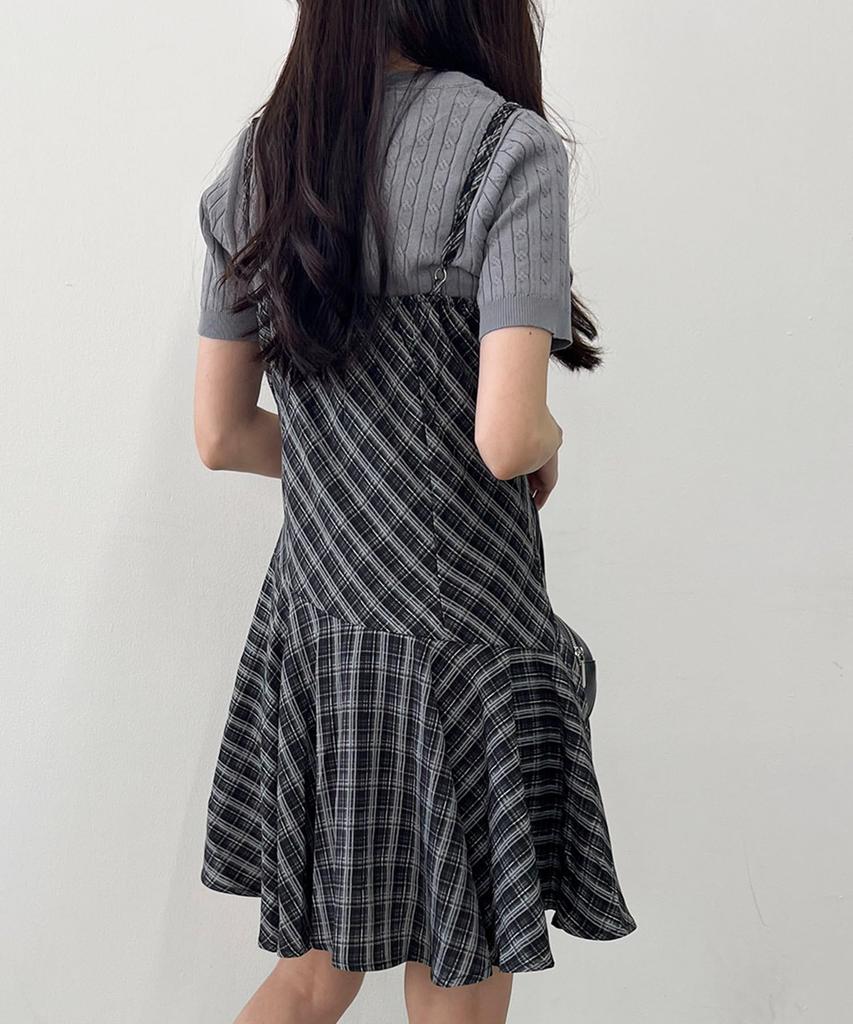 PHILLY Switching Check Flare Camisole Dress F Black [WEGO] Women's