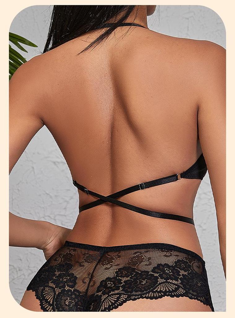 Black Lace Halter Bra & Panty Lingerie Set