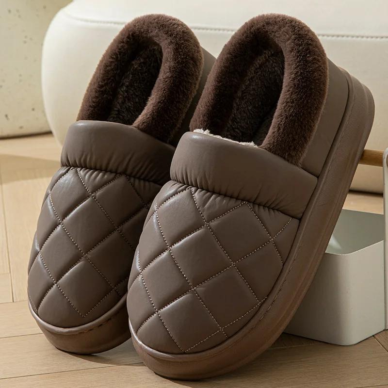 

Большие размеры 50 51 мужские зимние теплые тапочки водонепроницаемые большие размеры для дома и спальни повседневная обувь для дома и дома нескользящие толстые подошвы тапочки 46-47 кофейный