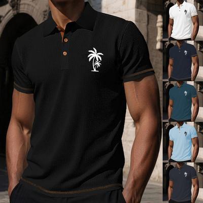Herren Mesh-Strick Kurzarm Hemdkragen T-Shirt Atmungsaktiv Leicht Sommer Polo Top mit Stickerei und Knopfleiste