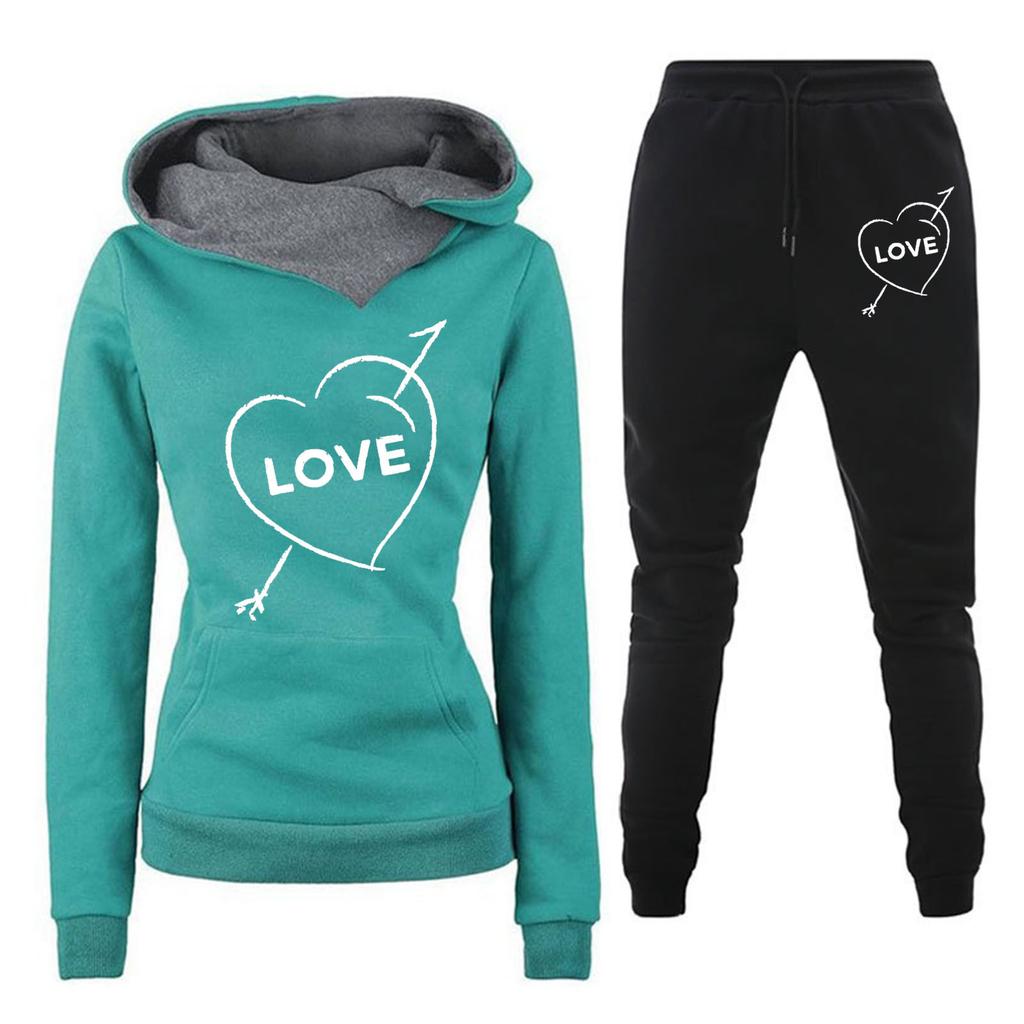 Spring and Autumn Winter Casual Sportswear Set with Love Letter Printed Women's Hoodie and Sweatshirt Set Trendy