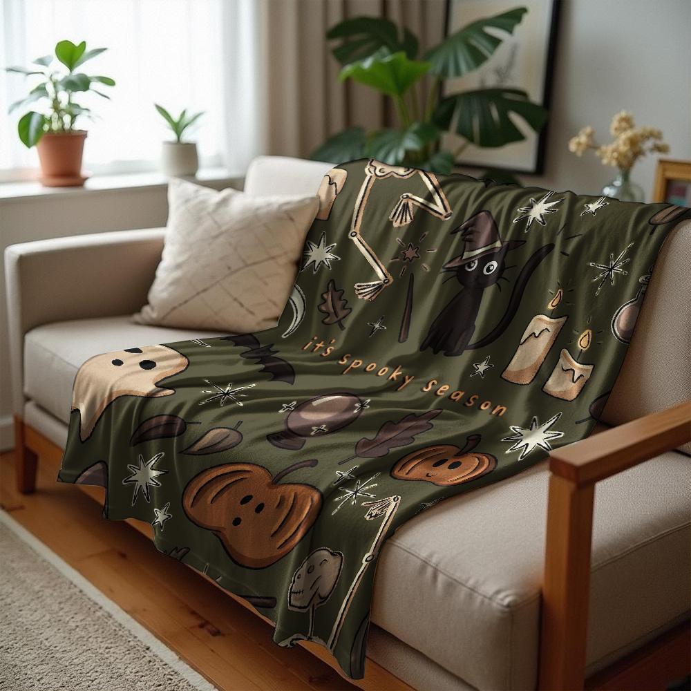 Spooky Carriage Full Moon Soft Flannel Blanket Breathable Warm Throw for Office Car Sofa Kids Room Birthday Xmas Gift