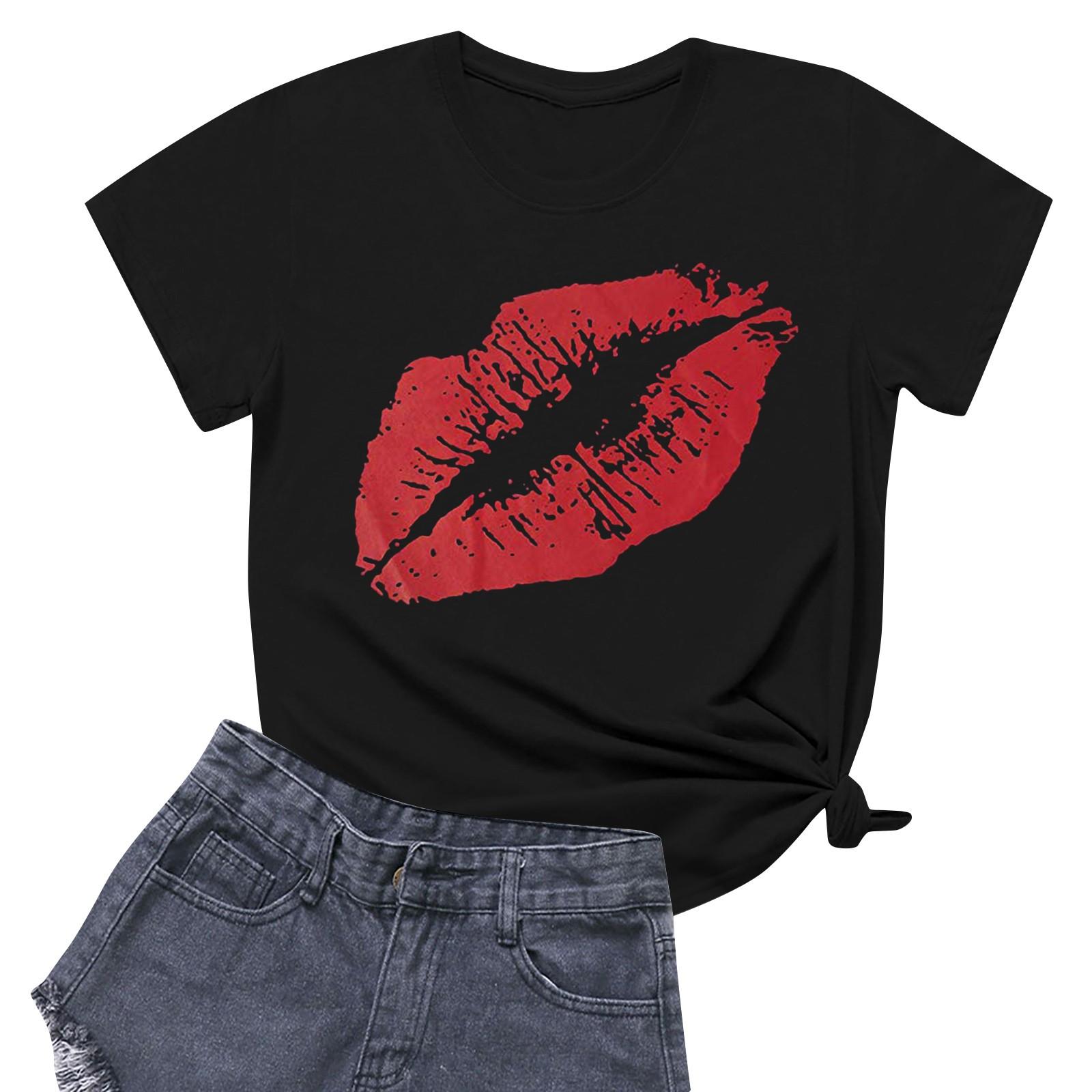 

Женская повседневная футболка с круглым вырезом и короткими рукавами с принтом XL красный