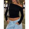 Autumn Base Shirt Slim Fit Pullover Top Slanted Shoulder Long Sleeved Women's T-shirts
