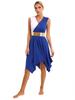 Womens Color Block Dance Dress V Neck Sleeveless Patchwork Design Irregular Hem Performance Party Gown