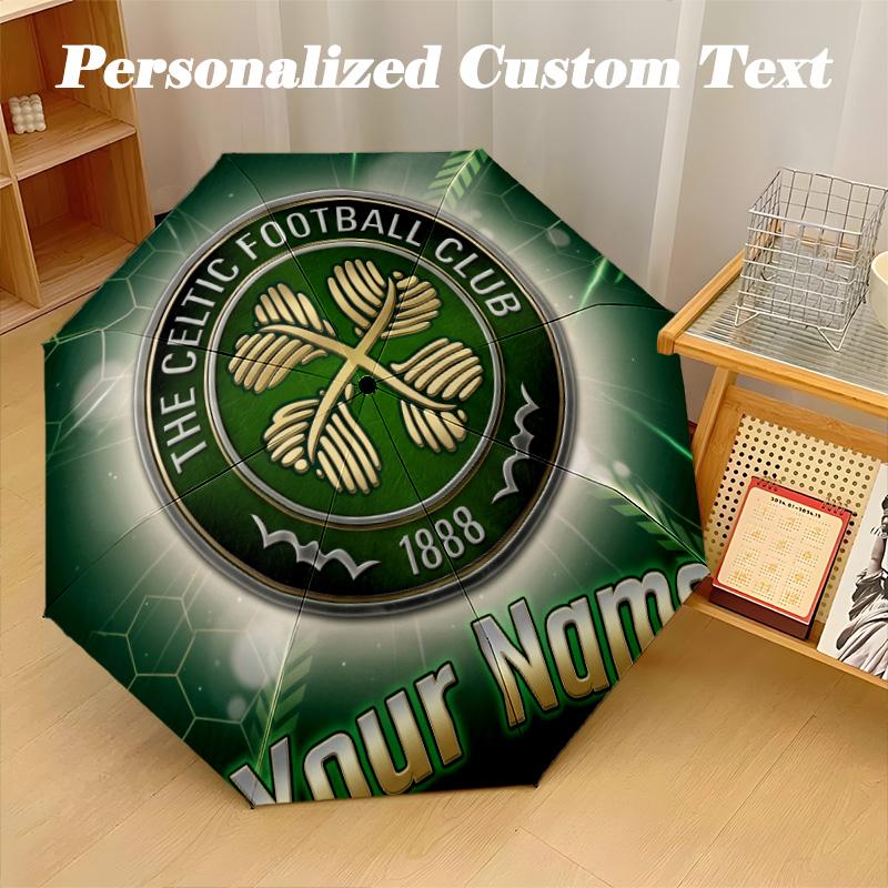 8 Rib Auto Folding Umbrella Celtic FC Print Custom Name Text Portable Rain Gear