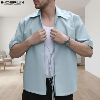 Oversized Men Lapel Neck Short Sleeve Bow Knot Casual Shirts Tops