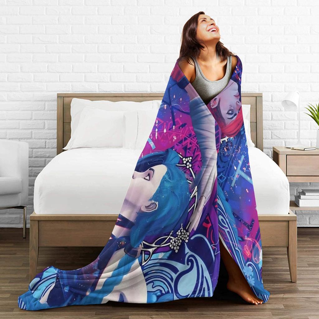 Arcane Vi Jinx Warm Soft Blanket Child Plush Throw Blanket Funny Couch Chair Flannel Bedspread Sofa Bed Cover