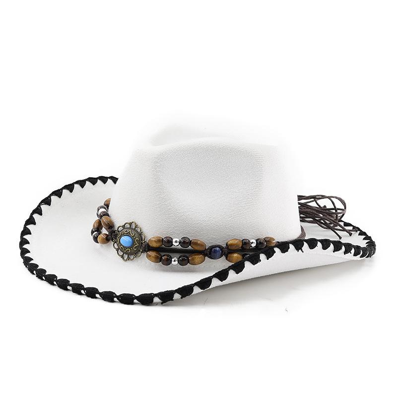 New Ethnic Style Belt Western Cowboy Hat Men's and Women's Outdoor Knight Hat Hemming Curved Brim Hat