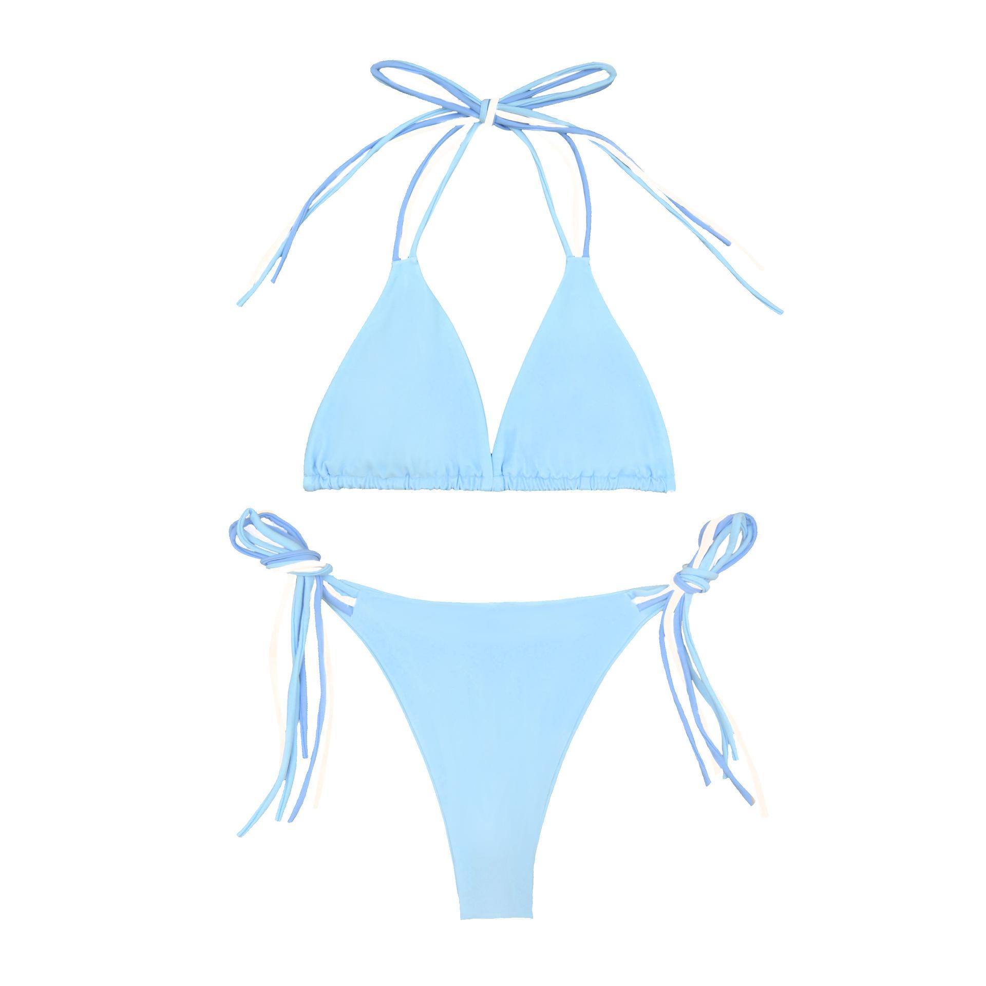 

Новый сексуальный купальник бикини с разрезом на шее S светло-синий