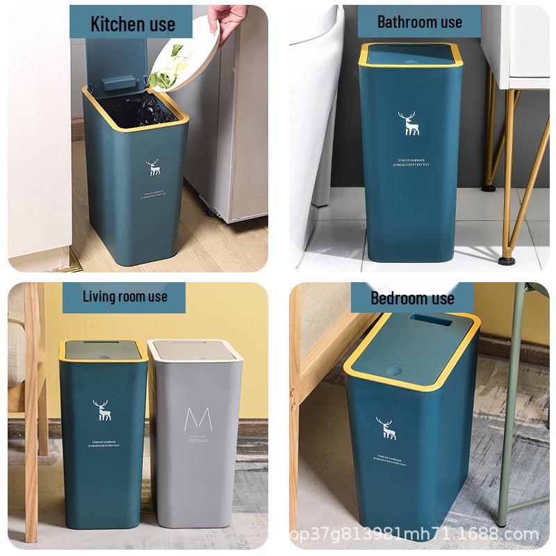 Press-Type Trash Can with Lid for Home, Hotel, or Bathroom