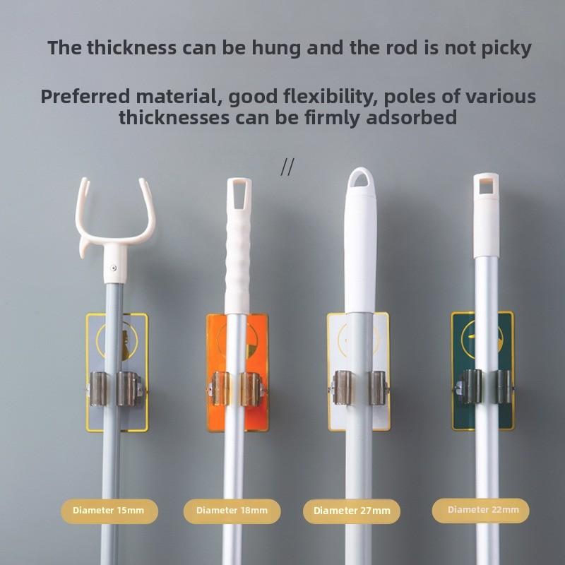 Adhesive Mop and Broom Holder, Wall Mounted Mop Organizer, Punch-Free Broom Gripper for Bathroom, Kitchen Storage