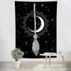 Halloween Tapestry Witch's Magic Broom Bohemian Crescent Mysterious Moon Stars Black and White Tapestry Psychedelic Hippie