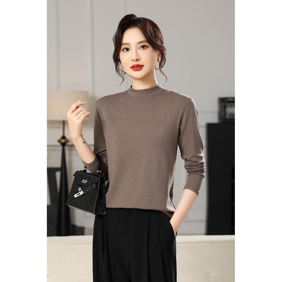 

Spring Women s Plus Size High-Neck Long-Sleeve Top - Slimming, Comfortable, Loose Fit for Middle-Aged and Elderly 3XL