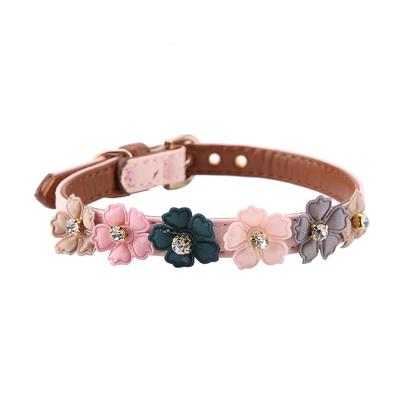 Flower with Diamond Pet Cat Dog Collar Adjustable PU Leather Dog Bow Tie (Pink 1.3 * 34cm )