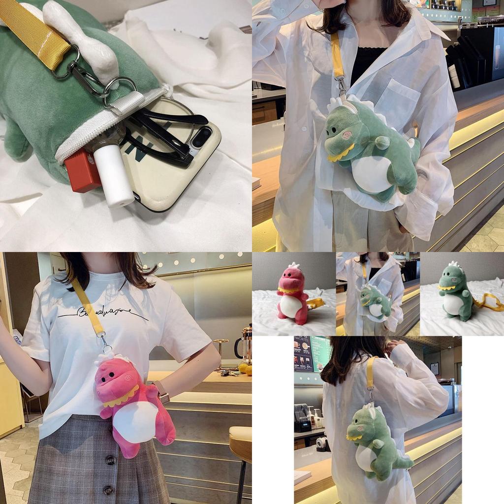 Bolsa Transversal de Pelúcia Adorável de Dinossauro Verde Estilo Contemporâneo Fofo Para Meninas