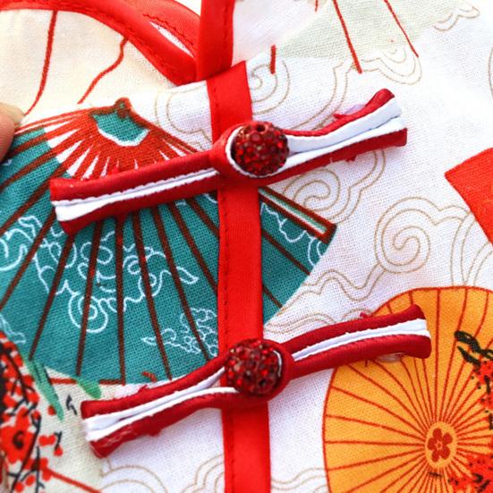 Pet Cheongsam Fan Umbrella Printing Split Hem Disc Buckle Summer Dog Two-legged Cheongsam Clothes for Home Wear