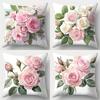 Elegant Pink Rose White Floral Pillow Covers Polyester Zip Closure Cushion Cover Contemporary Living Room Decorative Pillowcase
