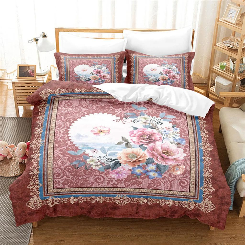 Luxurious Retro Flowers and Plants Duvet Cover Microfiber Exotic European Style Flowers for Women Gifts Bedroom Decoration King