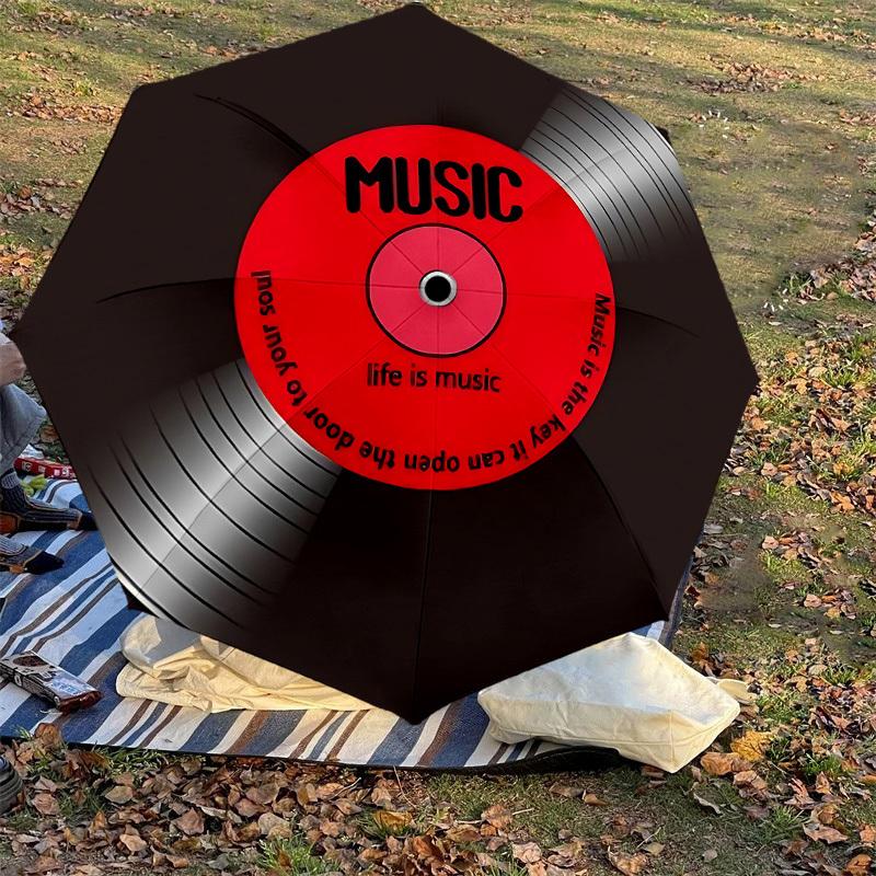 1 Stück Musik Leben Automatischer Öffnungs-/Schließschirm mit Windschutz, Stabiles Dach mit 8 Speichen, Langlebige Speichen, Modisches Design, 1260a