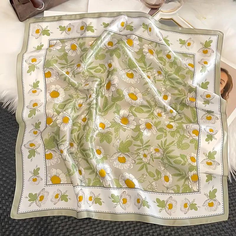 Women's Korean Style Retro Printed Imitation Silk Scarf for Professional and Casual Use