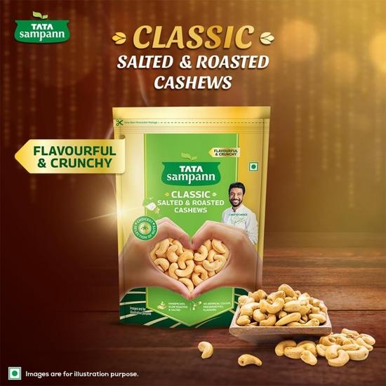 TATA Sampann Classic Salted & Roasted Cashews | Flavourful & Crunchy Snack | Handpicked, Salted & Slow Roasted Cashews | Rich In Protein, Magnesium