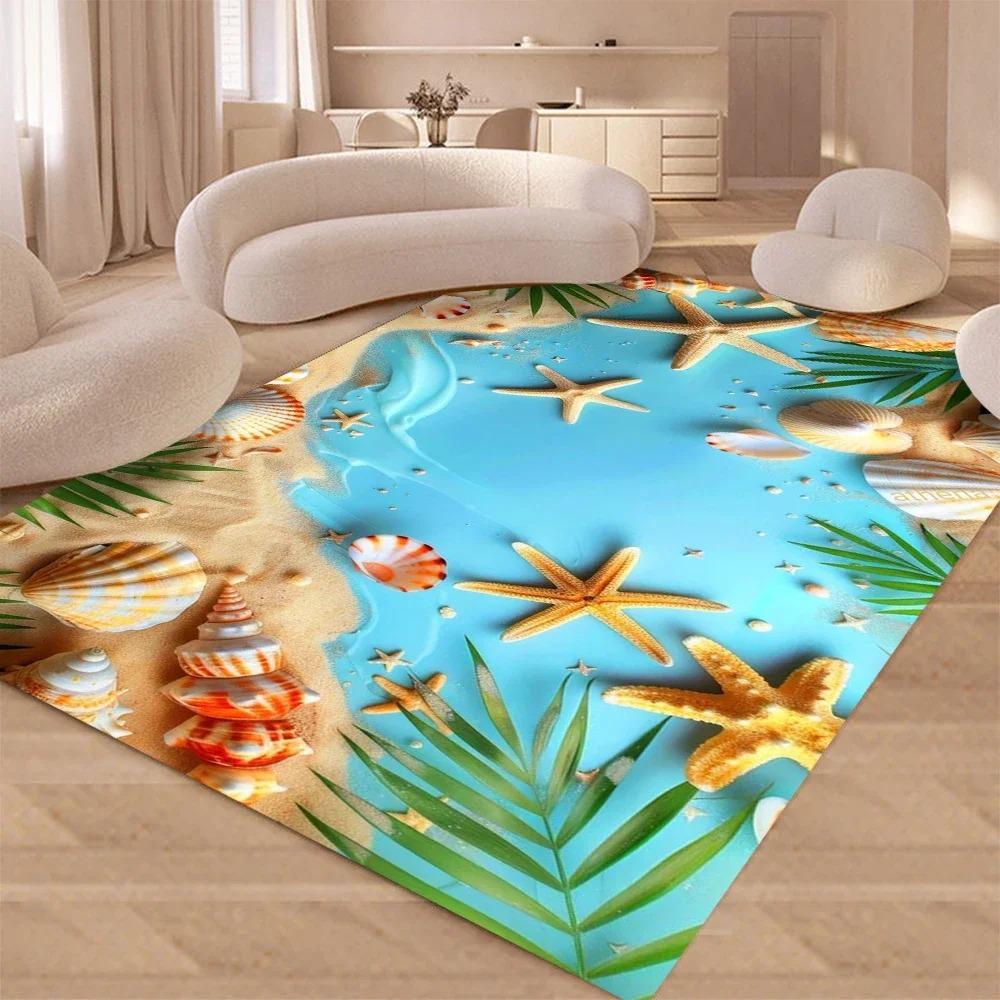 Starfish Beach Shell Sea Star Sand Carpet Rug for Living Room Bedroom Home Sofa Decoration Kids Play Non-slip Floor Mat INS