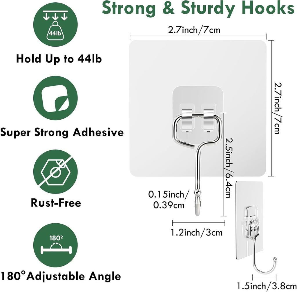 Big Size Hook Self-Adhesive PVC & Stainless Steel Transparent Multi-Purpose Wall Holder Door Rack Kitchen Storage Organizer Home