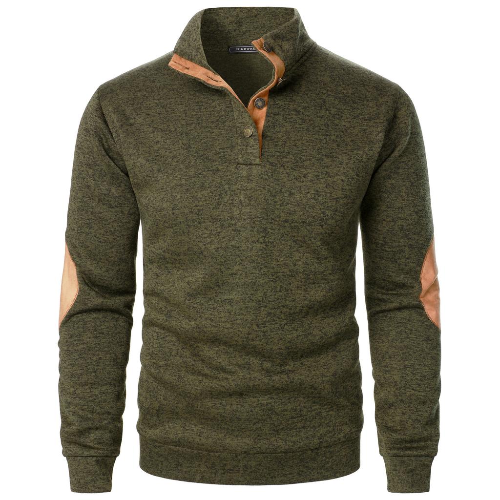Men's Stand Collar Sweatshirt Jacket Knit Elbow Patch Casual Jacquard Cardigan Hoodie