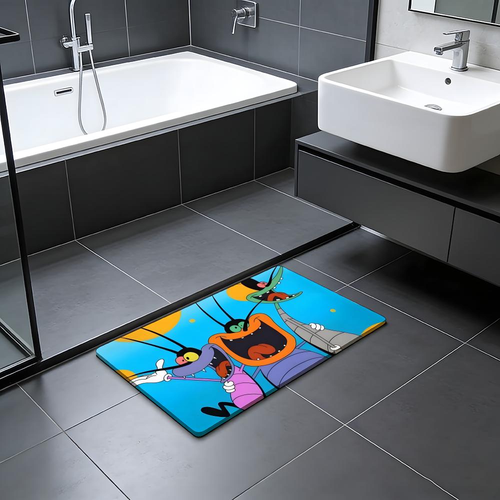 TAPPETINO ANIME O-Oggy e i Mosconi Tappetino Assorbente Tappeto d'Ingresso Antiscivolo per Bagni Servizi Igienici e WC