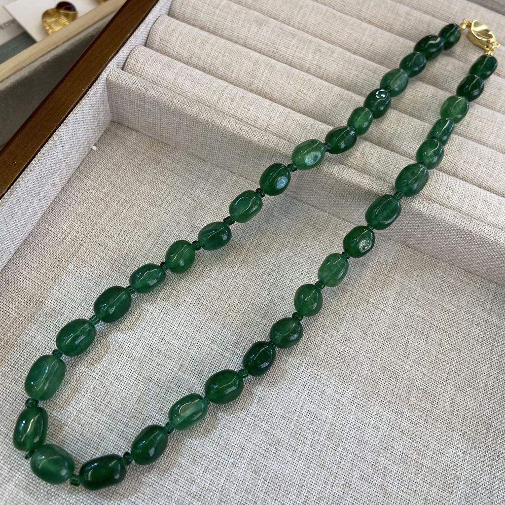 Retro Light Luxury High Sense Green Agate Stone Beaded Necklace Femininity Chinese Style Guochao Ethnic Style Cheongsam Collarbone Chain