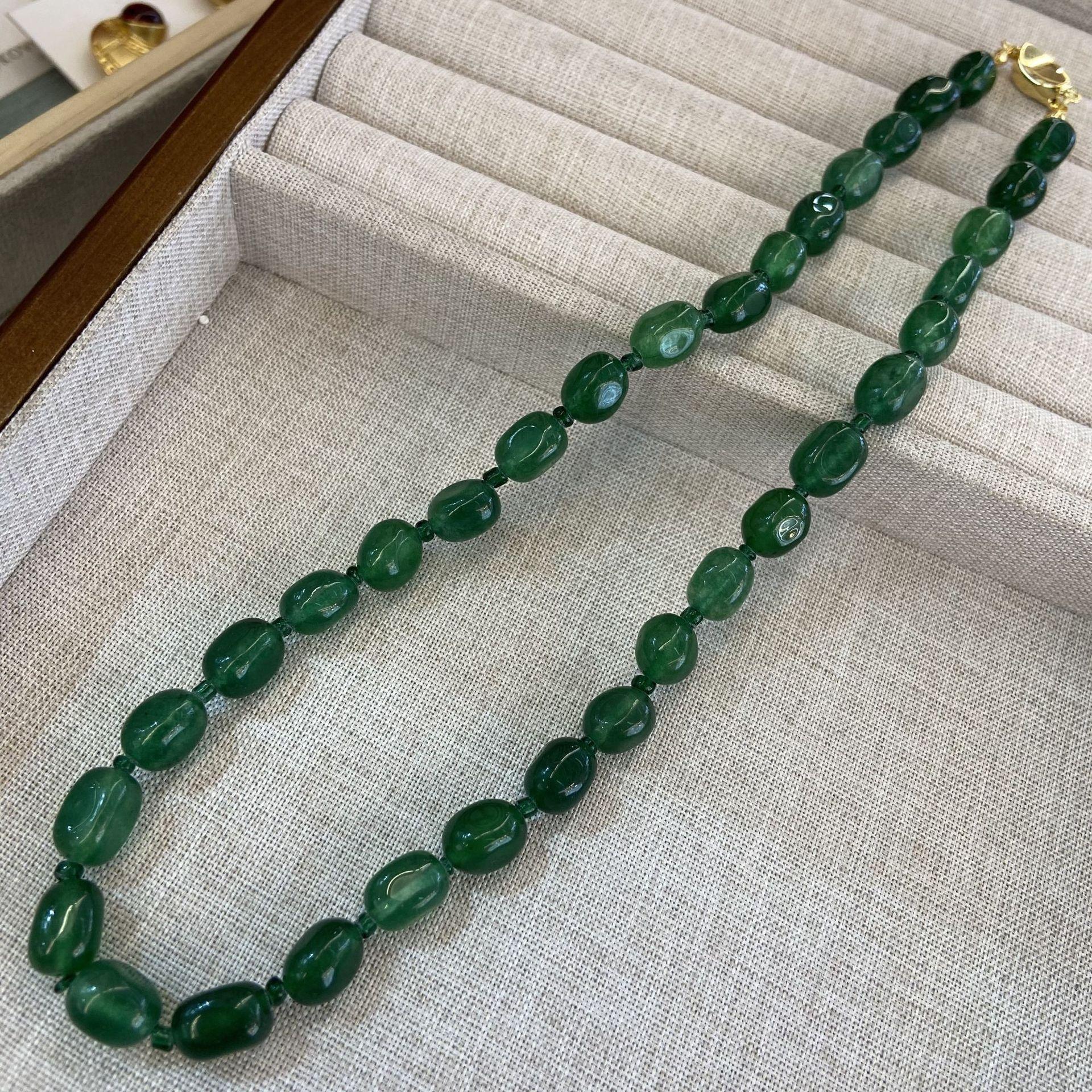 Retro Light Luxury High Sense Green Agate Stone Beaded Necklace Femininity Chinese Style Guochao Ethnic Style Cheongsam Collarbone Chain