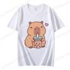 Cute Capybara Loves Bubble Tea Print Women Kids T-Shirt Summer Children's Short-sleeved Casual Pink Tops Adults Boys Girls Gifts