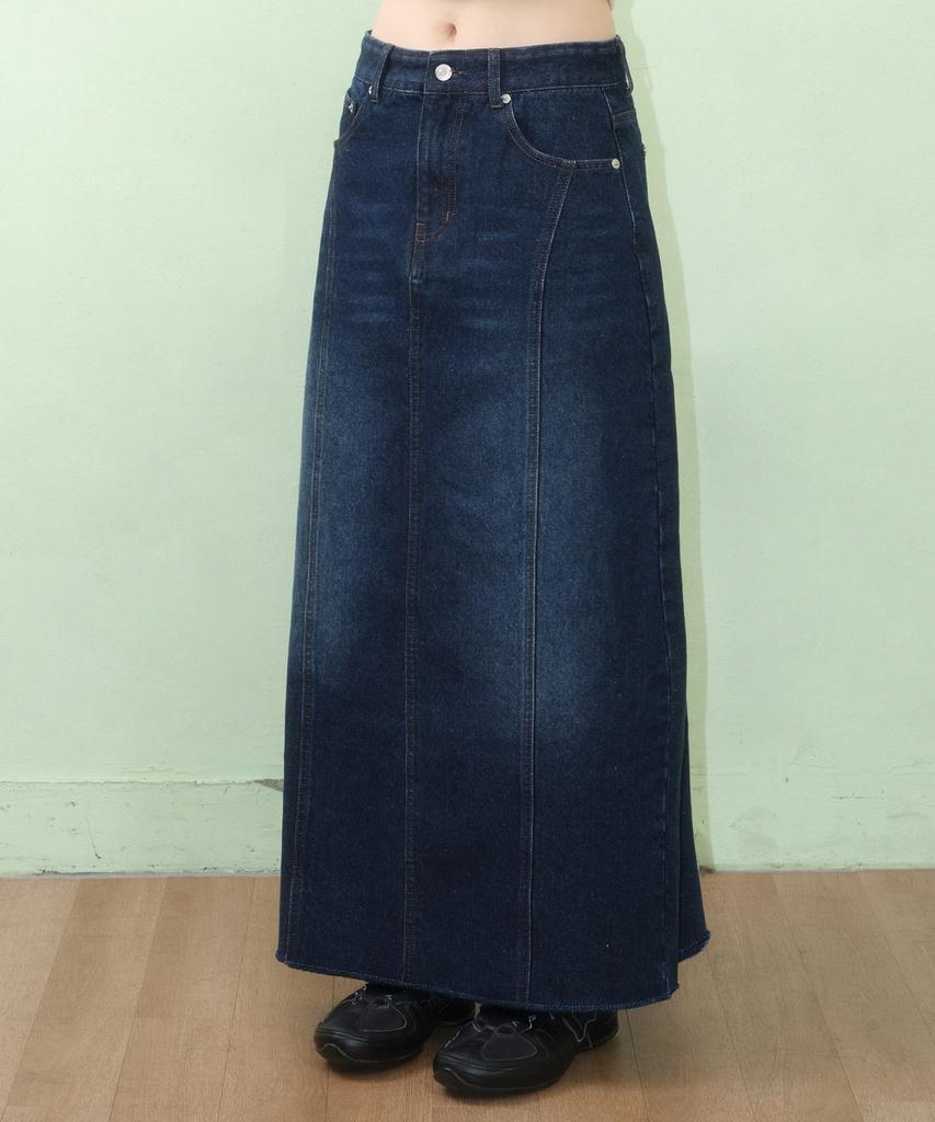 AMES-WORLDWIDE Curved Line Denim Long Skirt Blue