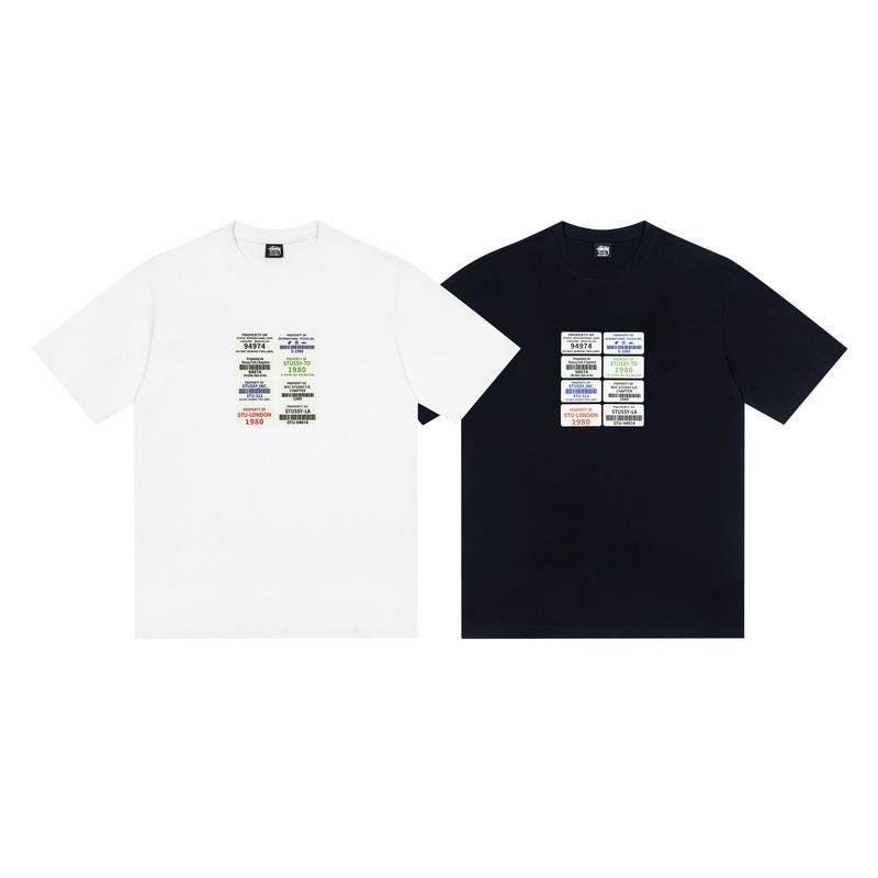 Stussy Nera 8 Classica Filigrana Stampa Lettere 2025 Unisex Streetwear Vestibilità Larga Maglietta in Cotone