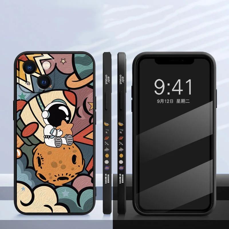 Creative Planet Cartoon Astronaut Square Silicone Phone Case For Samsung Galaxy S23 Ultra S22 Plus S21 FE S20 Note 20 Soft Cover