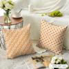 Orange Checkered Polka Dot Geometry Cushion Cover Natural Linen Organic Fabric Printing Breathable Perfect For Home Decor