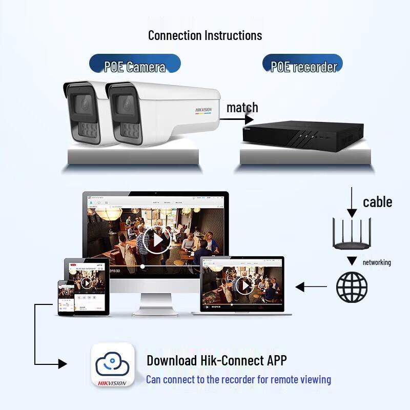 Hikvision 8MP Full-Color Night Vision PoE Outdoor Security Camera System CN plug (adapter included)