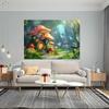 2D Enchanted Forest Fairy Tapestry, Magical Mushroom House Wall Hanging for Aesthetic Room Decoration