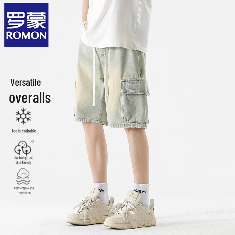 Romon Men s Denim Loose Straight Workwear Shorts M