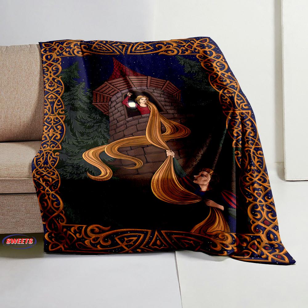 3D Classic Princess Rapunzel Cartoon Flannel Blanket for Bed Bedroom Sofa Picnic, Blanket for Cover Outdoor Leisure Nap Gifts
